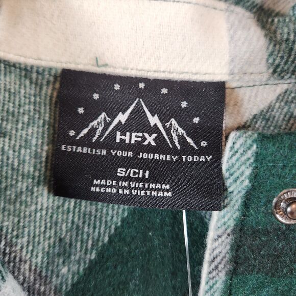 HFX Womens Flannel Shirt Jacket Size Small Green White Plaid Snap Up Pockets - Picture 11 of 16